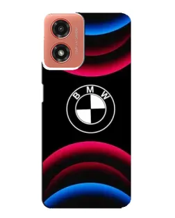 Чехол для Motorola MOTO G04 с картинкой «Логотип BMW и неоновые дуги»