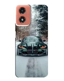 Чехол для Motorola MOTO G04 с картинкой «BMW в зимнем лесу»