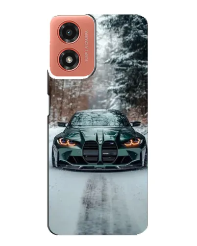 Чехол для Motorola MOTO G04 с картинкой «BMW в зимнем лесу»