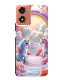 Чехол для Motorola MOTO G04 с картинкой «Радуга и единороги»