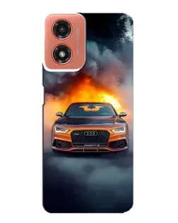 Чехол для Motorola MOTO G04 с картинкой «Audi в огненном дыму»