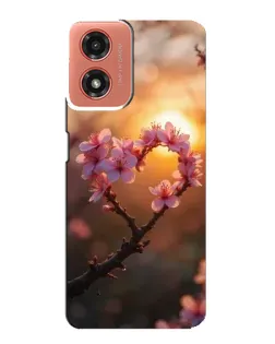 Чехол для Motorola MOTO G04 с картинкой «Розовый цвет сердце на фоне заката»