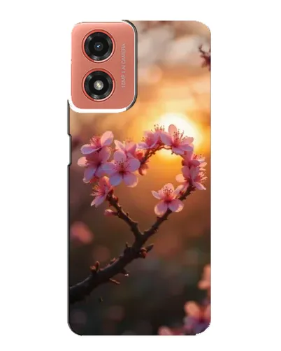 Чехол для Motorola MOTO G04 с картинкой «Розовый цвет сердце на фоне заката»