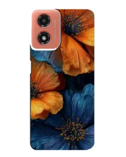 Чехол для Motorola MOTO G04 с картинкой «Яркая сине-оранжевая флора»