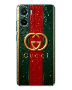 Чехол для Motorola Moto G05 с картинкой «Gucci — фирменная полоса и золото»