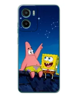 Чехол для Motorola Moto G06 с картинкой «Губка Боб и Патрик ночью»
