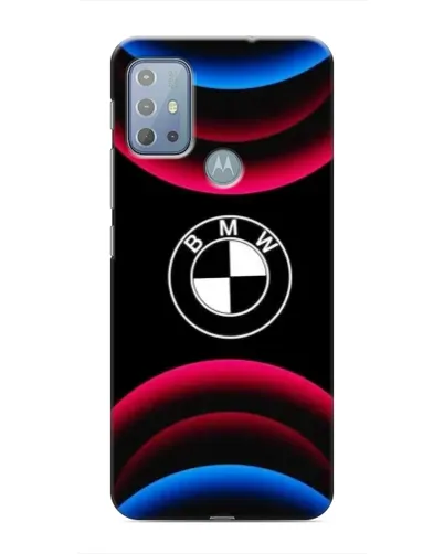 Чехол для Motorola MOTO G10 с картинкой «Логотип BMW и неоновые дуги»