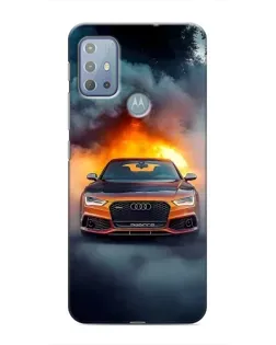 Чехол для Motorola MOTO G10 с картинкой «Audi в огненном дыму»