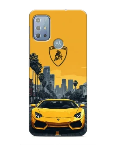Чехол для Motorola MOTO G10 с картинкой «Желтый Lamborghini город»