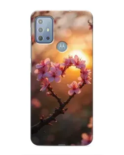Чохол для Motorola MOTO G10 з картинкою «Рожевий цвіт  сердечко на тлі заходу»