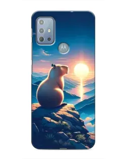Чехол для Motorola MOTO G10 с картинкой «Закат солнца с капибарой»