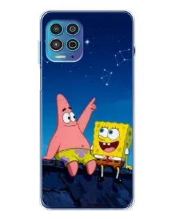 Чехол для Motorola MOTO G100 Pro с картинкой «Губка Боб и Патрик ночью»