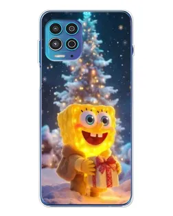 Чехол для Motorola MOTO G100 Pro с картинкой «Рождественский Спанч Боб»