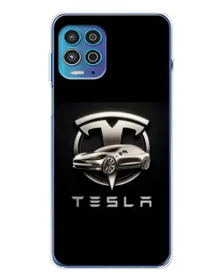 Чехол для Motorola MOTO G100 Pro с картинкой «Tesla — серебристое авто»