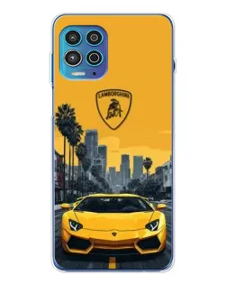 Чехол для Motorola MOTO G100 Pro с картинкой «Желтый Lamborghini город»