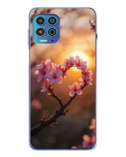 Чехол для Motorola MOTO G100 Pro с картинкой «Розовый цвет сердце на фоне заката»