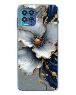Чехол для Motorola MOTO G100 Pro с картинкой «Белый цветок и золотой флюид»