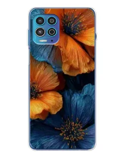 Чехол для Motorola MOTO G100 Pro с картинкой «Яркая сине-оранжевая флора»
