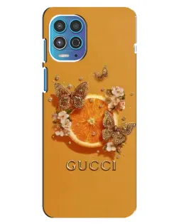 Чехол для Motorola MOTO G100 с картинкой «Gucci — золотые бабочки»