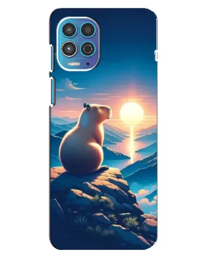 Чехол для Motorola MOTO G100 с картинкой «Закат солнца с капибарой»