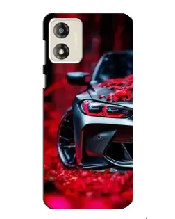 Чехол для Motorola MOTO G13 с картинкой «Спортивная BMW и цветы»