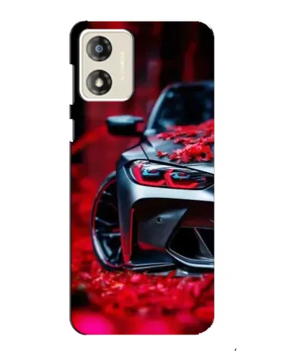 Чехол для Motorola MOTO G13 с картинкой «Спортивная BMW и цветы»