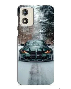 Чехол для Motorola MOTO G13 с картинкой «BMW в зимнем лесу»