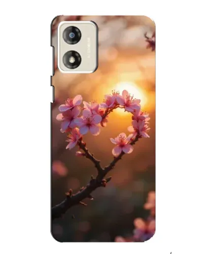 Чехол для Motorola MOTO G13 с картинкой «Розовый цвет сердце на фоне заката»