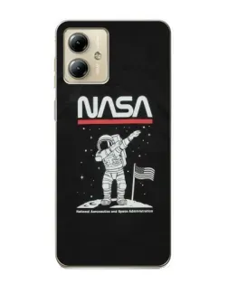 Чехол для Motorola MOTO G14 с картинкой «NASA — шагаем по Луне»