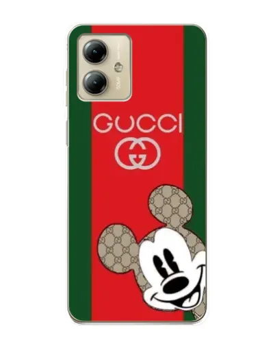Чехол для Motorola MOTO G14 с картинкой «Gucci — полосы и Микки»