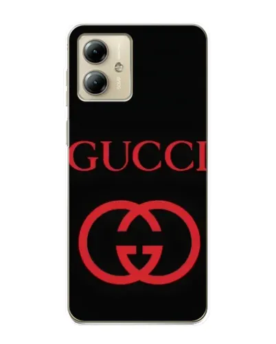 Чехол для Motorola MOTO G14 с картинкой «Gucci — красный логотип»