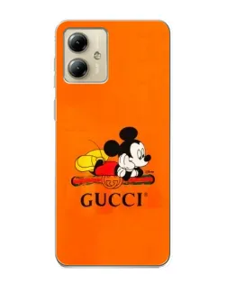 Чехол для Motorola MOTO G14 с картинкой «Микки Маус Gucci — оранж»