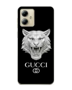 Чехол для Motorola MOTO G14 с картинкой «Gucci — серебряный лев»