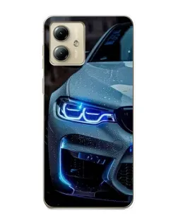 Чехол для Motorola MOTO G14 с картинкой «Взгляд BMW с синими фарами» Чехол для Motorola MOTO G14 с картинкой «Взгляд BMW с синими фарами»