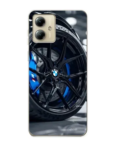 Чехол для Motorola MOTO G14 с картинкой «Колесо BMW вблизи»