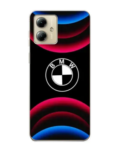 Чехол для Motorola MOTO G14 с картинкой «Логотип BMW и неоновые дуги»