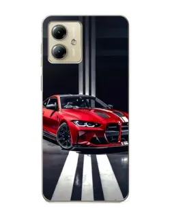 Чехол для Motorola MOTO G14 с картинкой «Красная BMW на дороге»