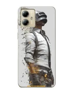 Чехол для Motorola MOTO G14 с картинкой «PUBG — боец в пыли»