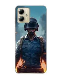 Чехол для Motorola MOTO G14 с картинкой «PUBG — реалистичный герой»