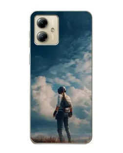 Чехол для Motorola MOTO G14 с картинкой «Герой PUBG на скале»