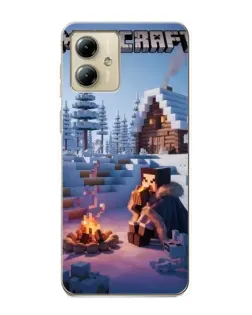 Чехол для Motorola MOTO G14 с картинкой «Зимний Minecraft»