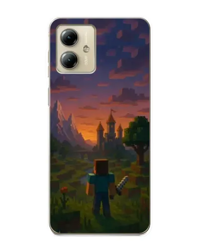 Чехол для Motorola MOTO G14 с картинкой «Стив у башни»