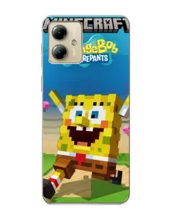 Чехол для Motorola MOTO G14 с картинкой «Губка Боб Minecraft»