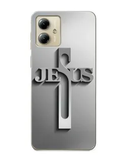Чехол для Motorola MOTO G14 с картинкой «Металлический крест Jesus»