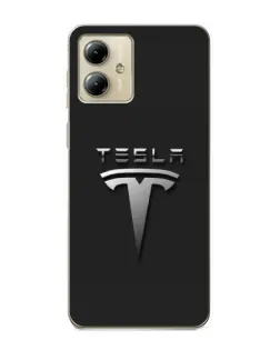 Чехол для Motorola MOTO G14 с картинкой «Стальной логотип Tesla»