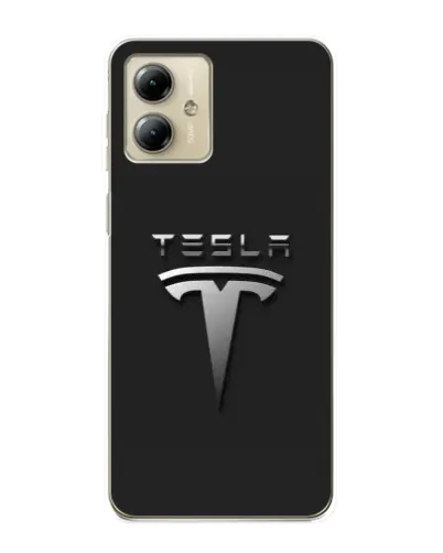 Чехол для Motorola MOTO G14 с картинкой «Стальной логотип Tesla»