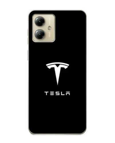 Чехол для Motorola MOTO G14 с картинкой «Tesla White Logo»