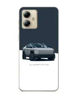 Чехол для Motorola MOTO G14 с картинкой «Серебристый Cybertruck Tesla»