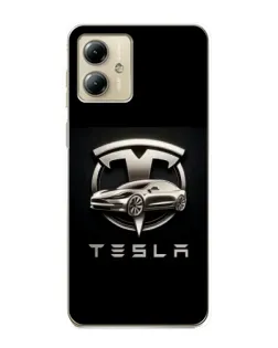 Чехол для Motorola MOTO G14 с картинкой «Tesla — серебристое авто»