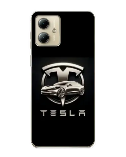 Чехол для Motorola MOTO G14 с картинкой «Tesla — серебристое авто»